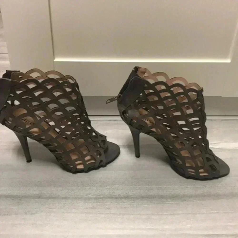 Gray caged heels
